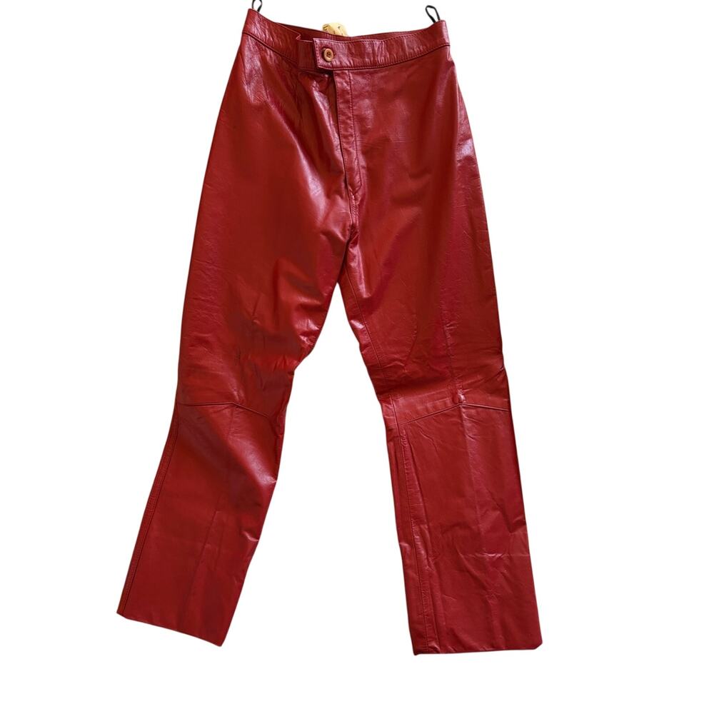 Vintage Deadstock Marco Maroni Red Leather High-Waist Pants with original tag